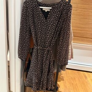 LOFT Black Floral Long Sleeve Dress